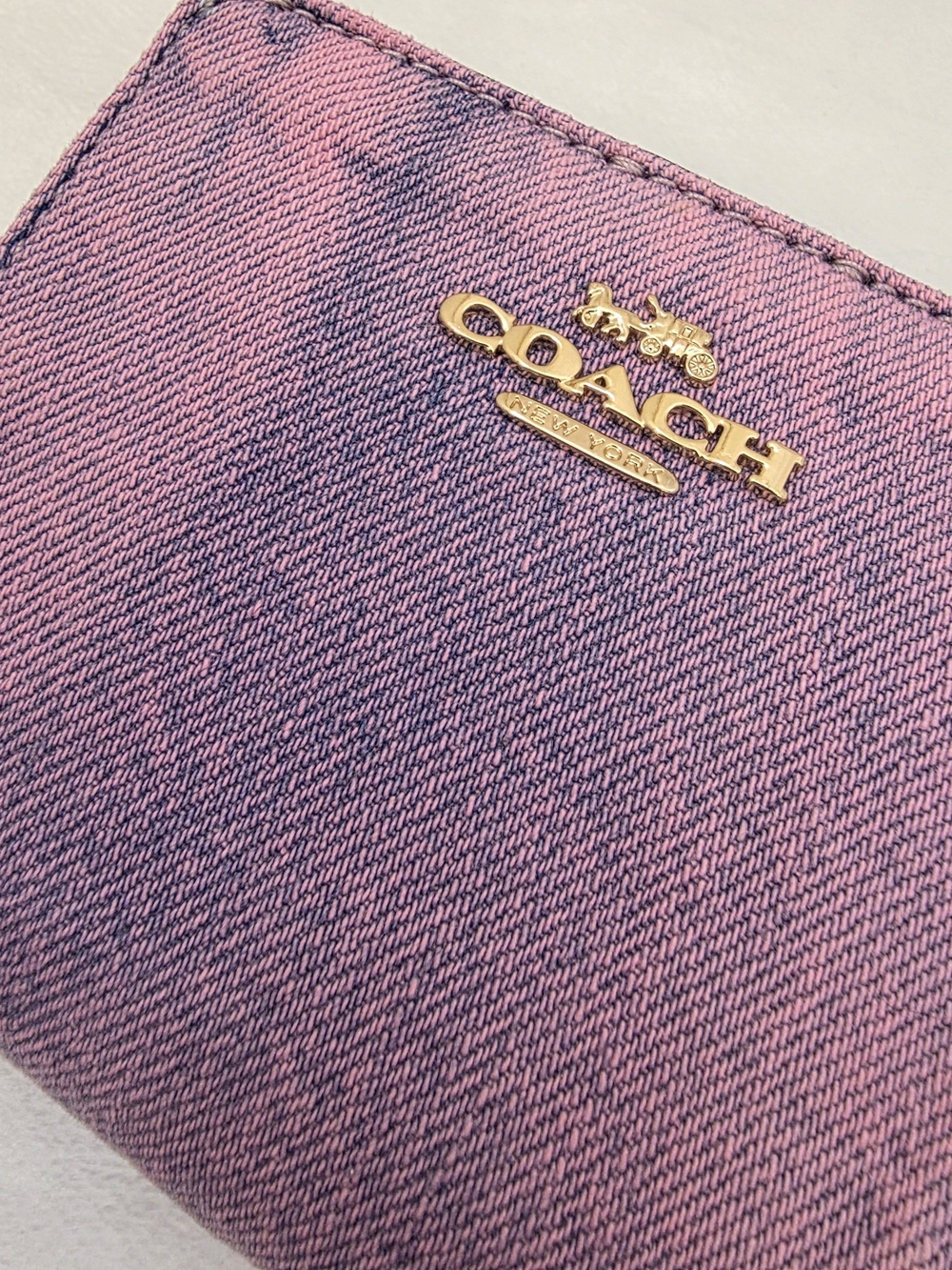 Custom Pink Washed Denim Coach Wallet | Cherry Charm Zip Around Upcycled Bag - Picture 3 of 10
